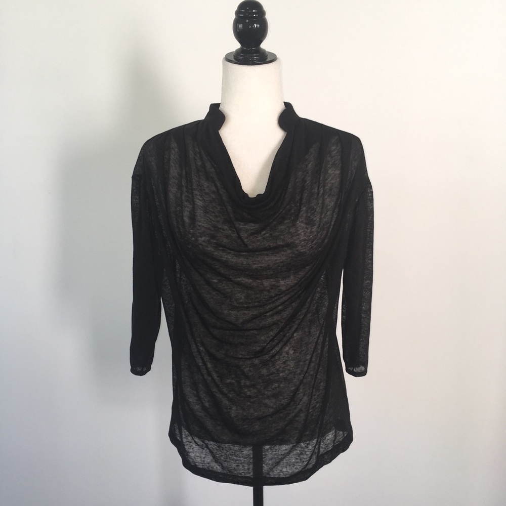 Piazza Sempione Black Sheer Cowl-Neck Top